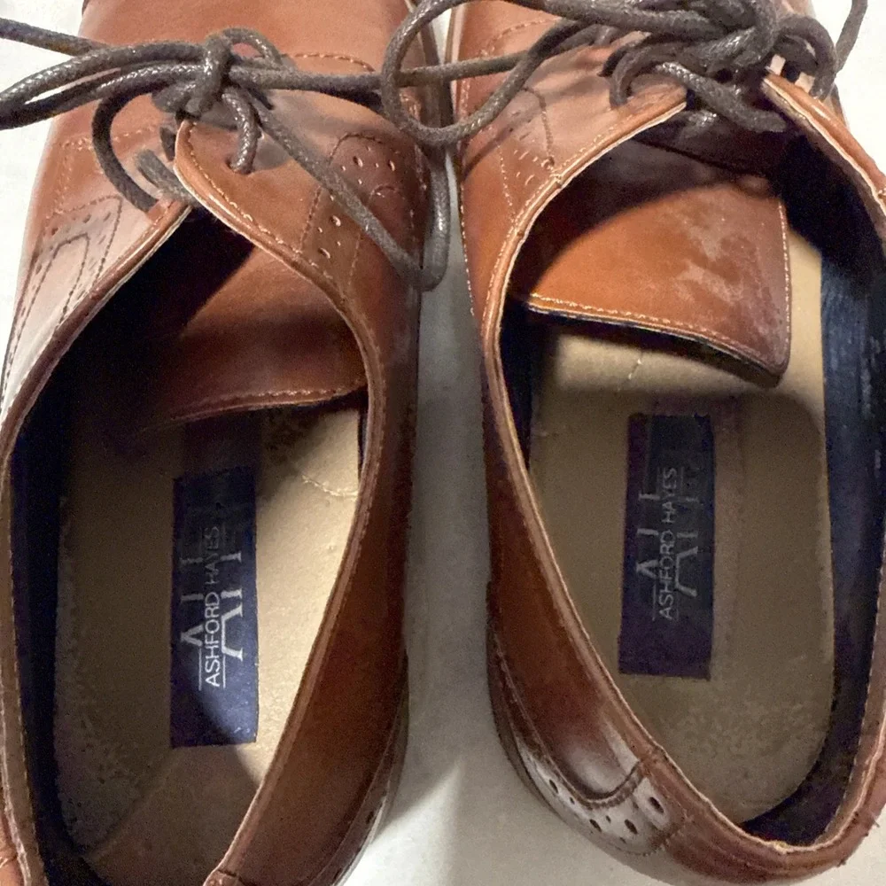 Ashford & Hays Mens Brown Leather Cap Toe Oxford Dress Shoes Size 10
